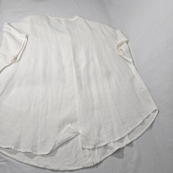 CHEYENNE Zen Lagenlook IVORY Mixed Media Linen-Cotton Blouse OVERSIZED Size L/XL - Picture 8 of 17